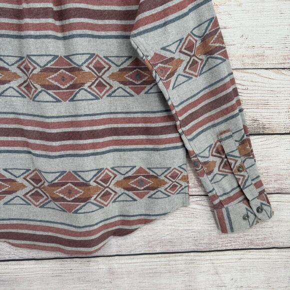 Eddie Bauer Southwest Print Button Down Shirt Mens Medium Gray Rust - Picture 7 of 12